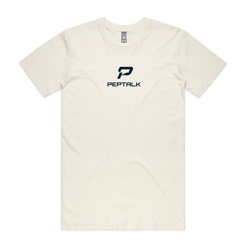 Natural colour men's shirt with PepTalk portrait logo at the centre