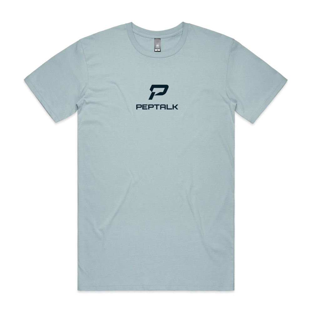 Pale blue men's shirt with PepTalk portrait logo at the centre