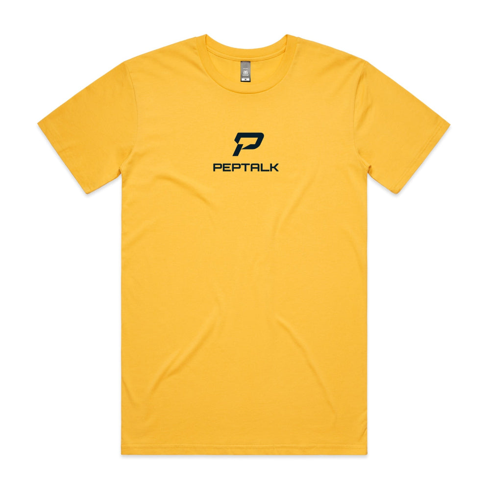 Yellow men's shirt with PepTalk portrait logo at the centre
