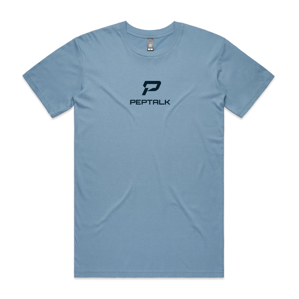 Carolina blue men's shirt with PepTalk portrait logo at the centre