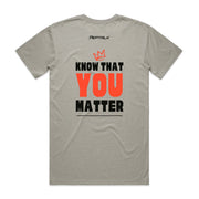 Light grey men's shirt with Peptalk logo and "Kindness Starts with You" design at the back