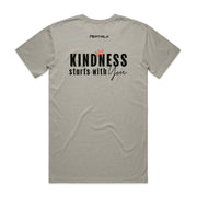 Light grey men's shirt with Peptalk logo and "Kindness Starts with You" design at the back