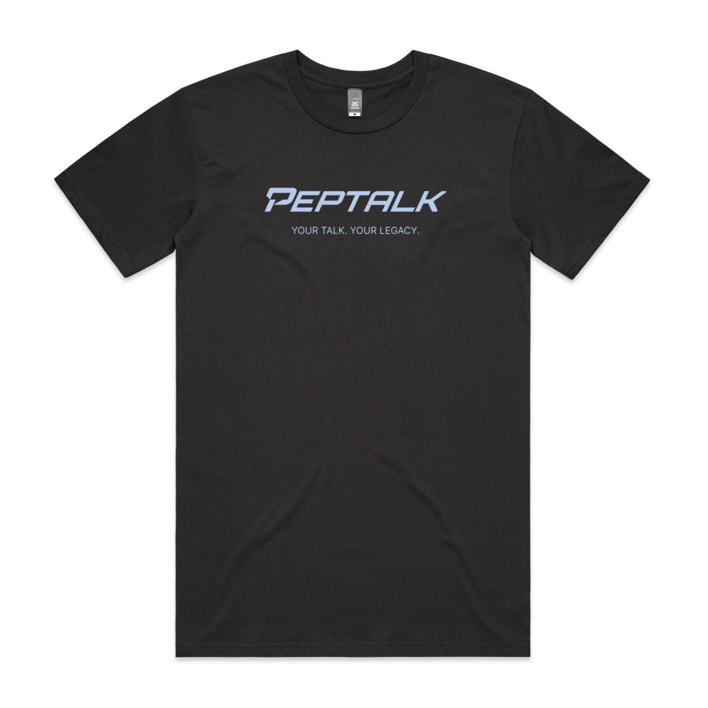 Coal men's shirt with "PepTalk Your Talk Your Legacy" design