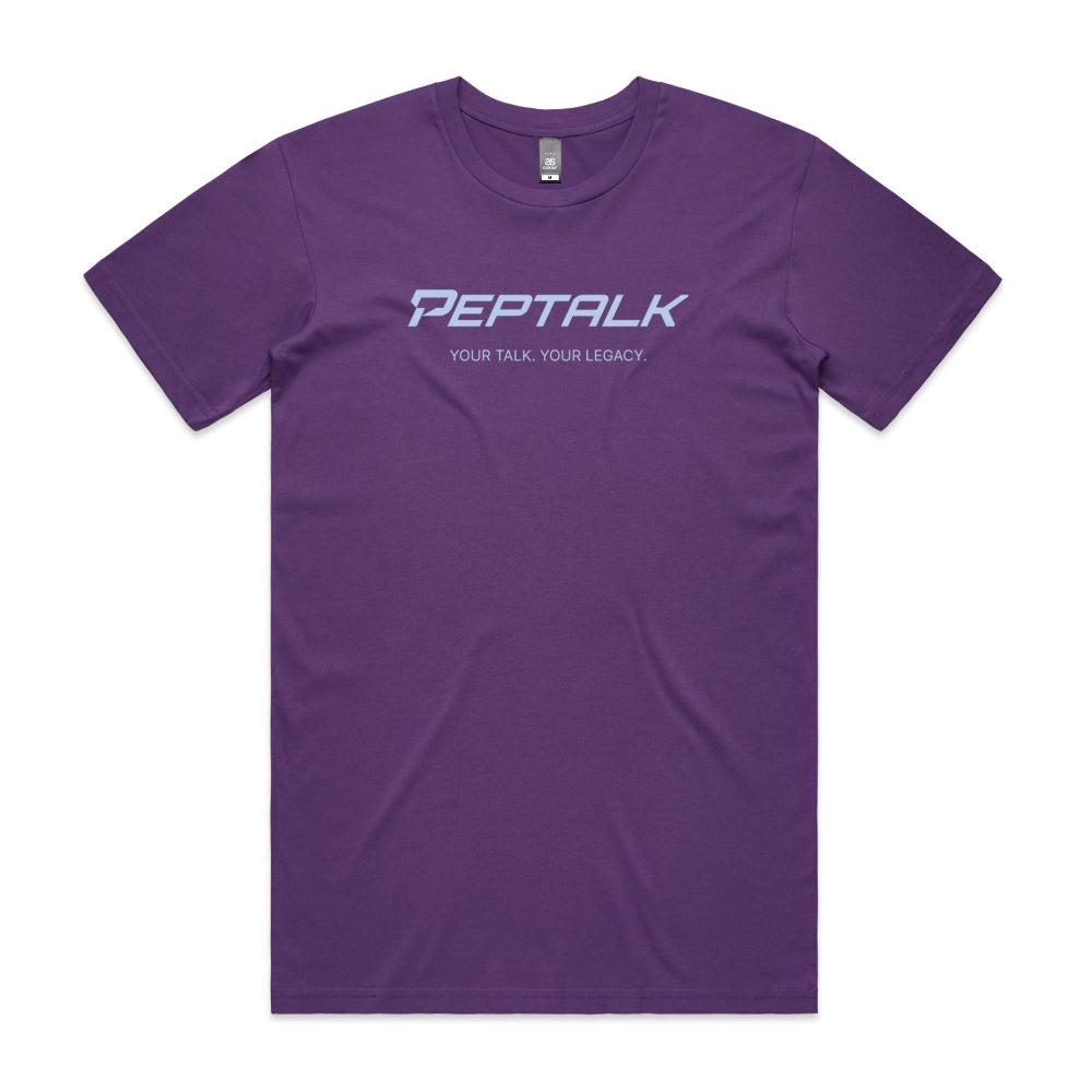 Purple men's shirt with "PepTalk Your Talk Your Legacy" design