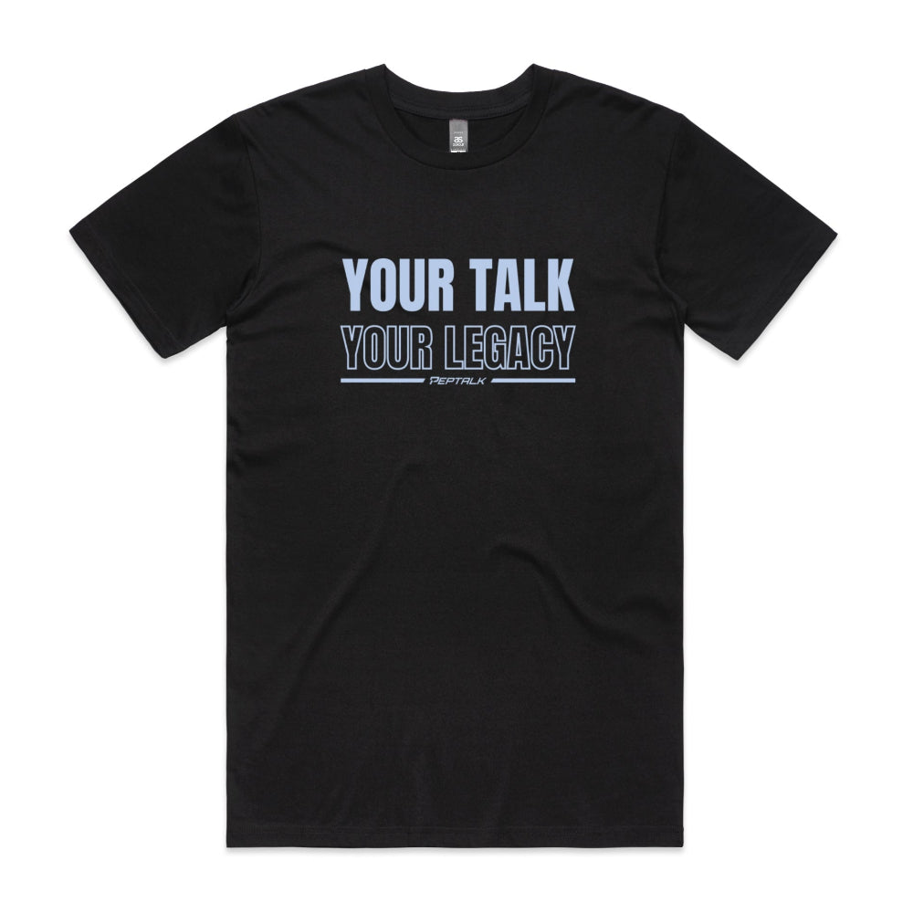 Black men's shirt with Your Talk Your Legacy design