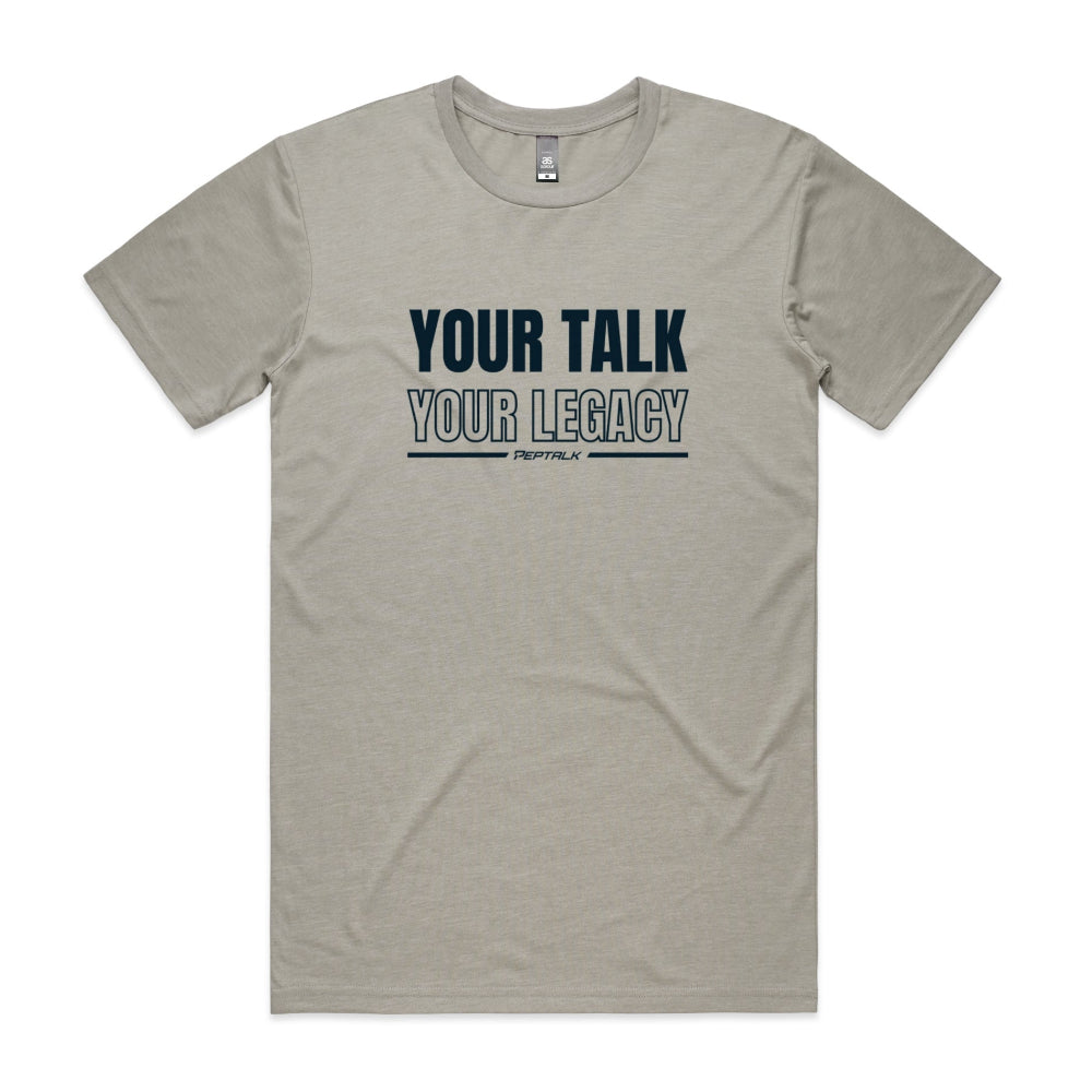 Light grey men's shirt with Your Talk Your Legacy design