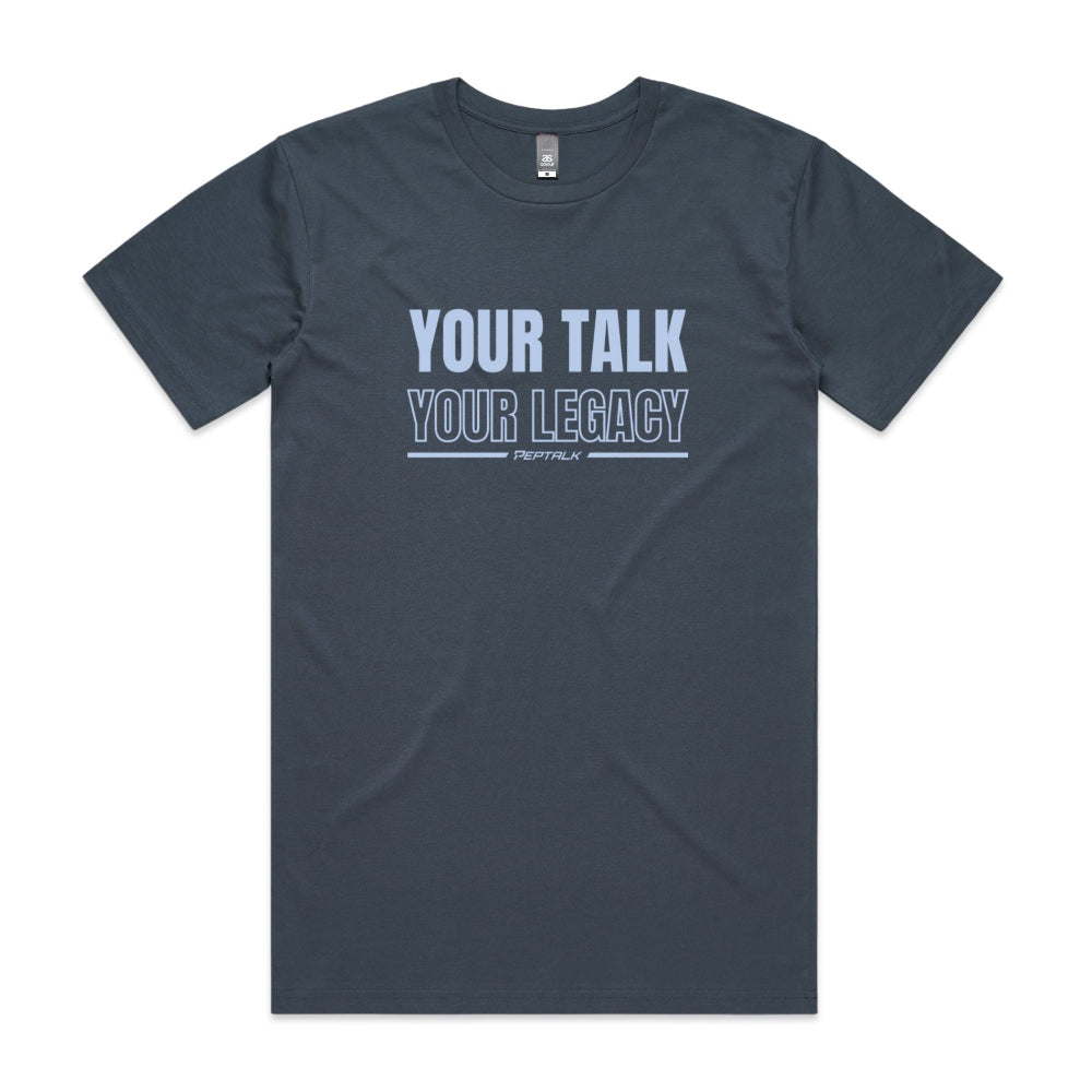 Petrol blue men's shirt with Your Talk Your Legacy design