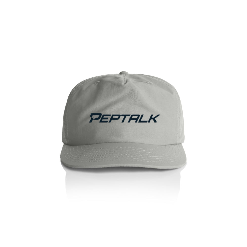 Storm colour surf cap with navy PepTalk logo on white background