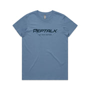 Carolina blue women's t-shirt with PepTalk logo and "Say What Matters" design on white background