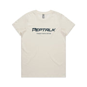 Natural colour women's t-shirt with PepTalk logo and "Power Starts Within" design on white background