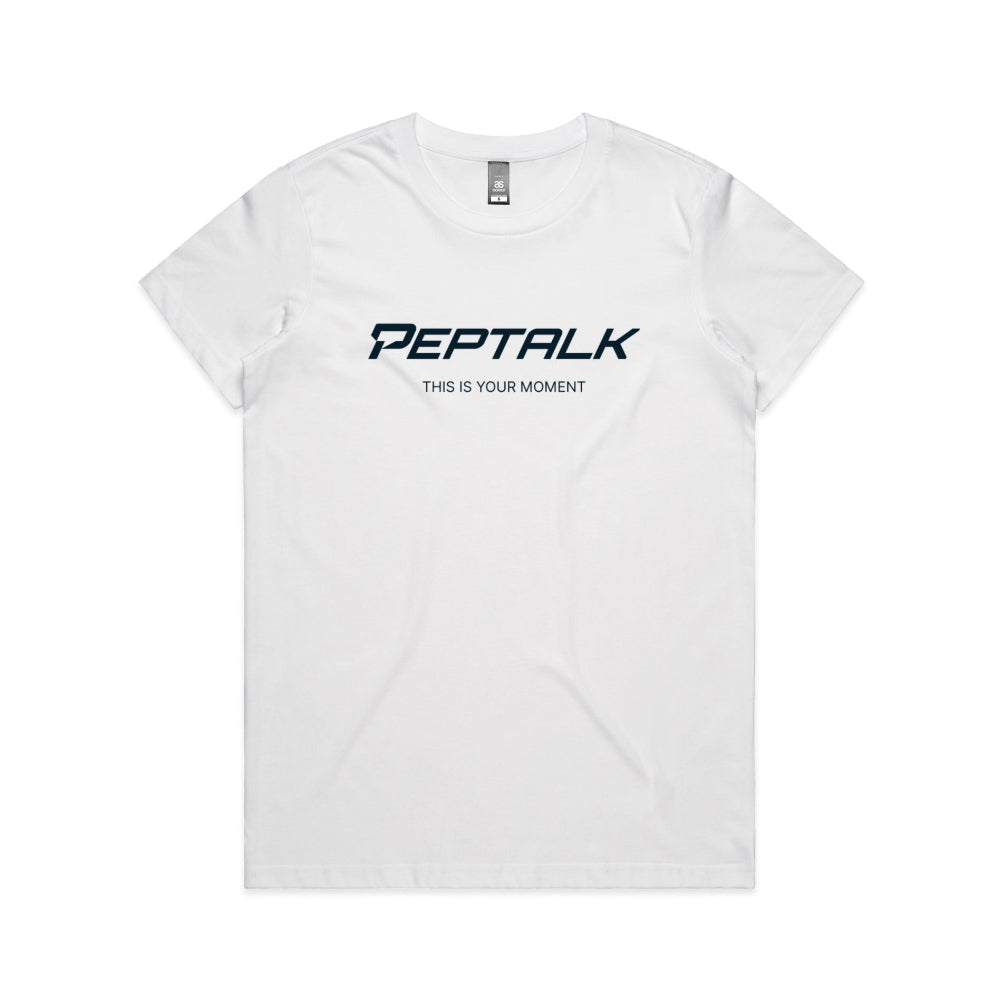 White women's t-shirt with "This Is Your Moment" design on white background