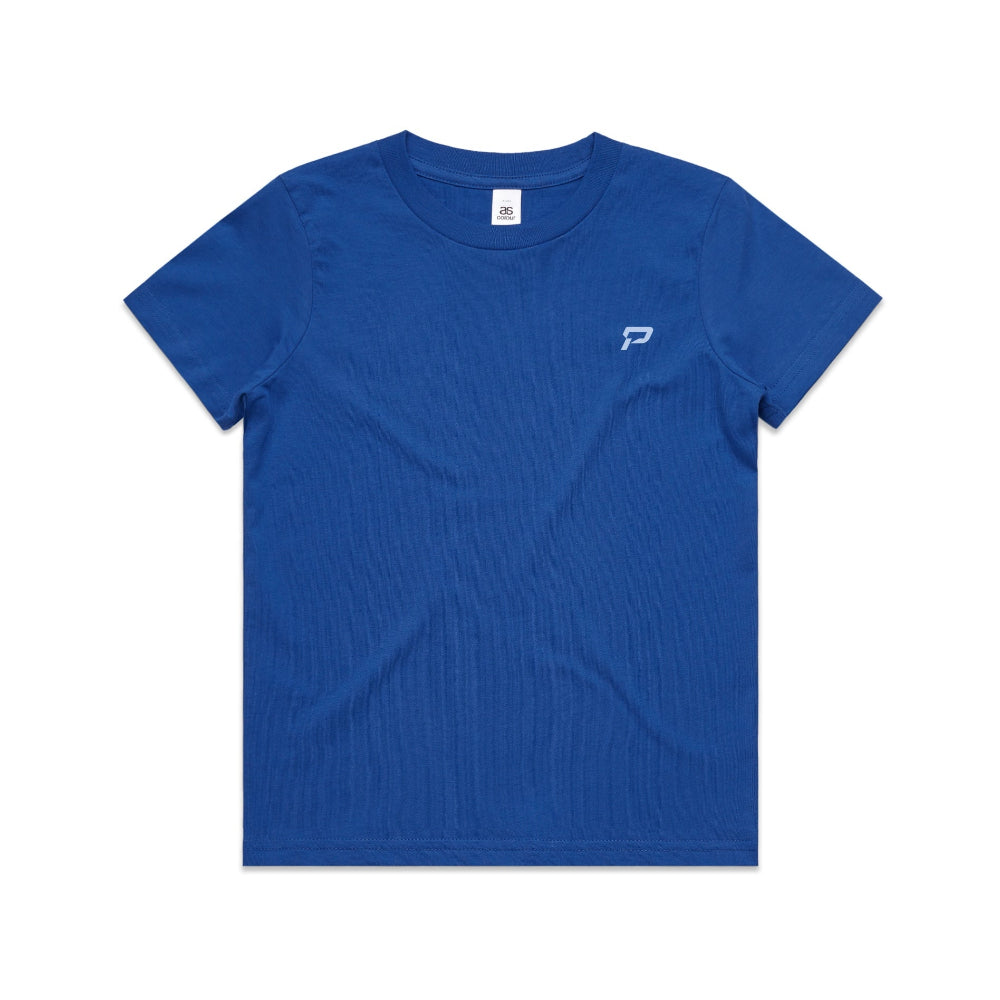 Bright royal kid's shirt with PepTalk logomark