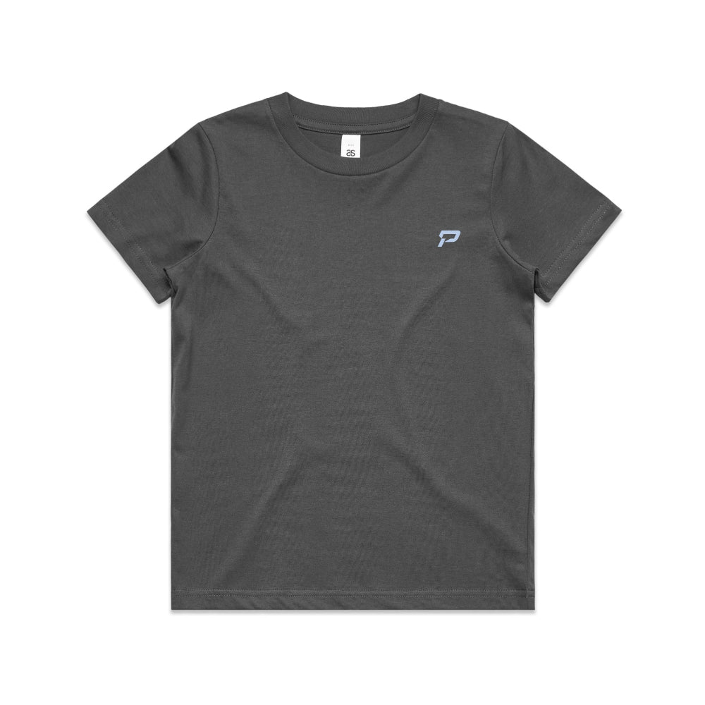 Charcoal colour kid's shirt with PepTalk logomark