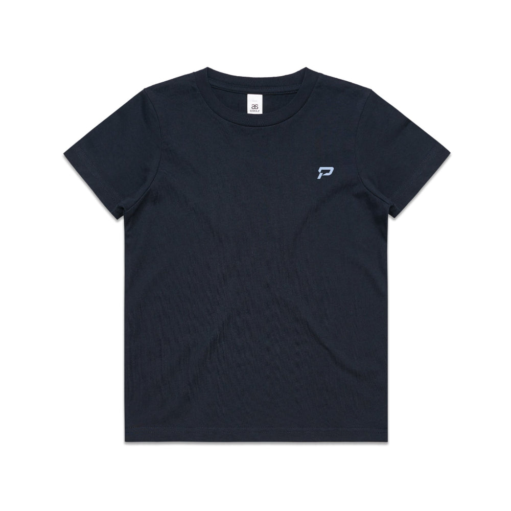 Navy blue kid's shirt with PepTalk logomark