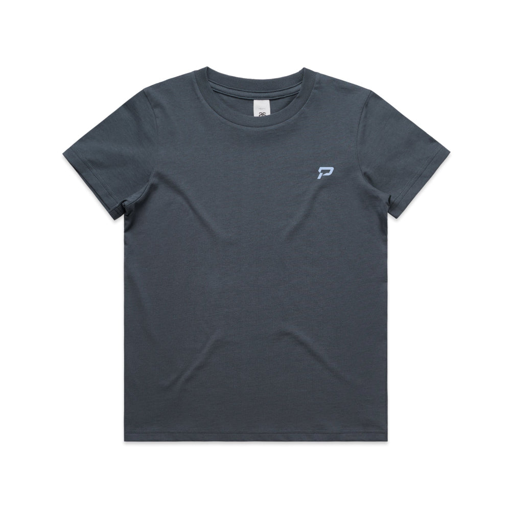 Petrol blue kid's shirt with PepTalk logomark