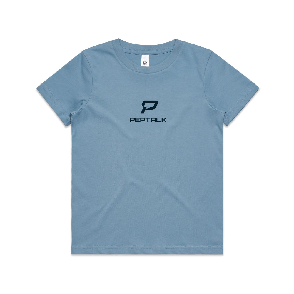 Carolina blue kid's shirt with PepTalk portrait logo at the centre