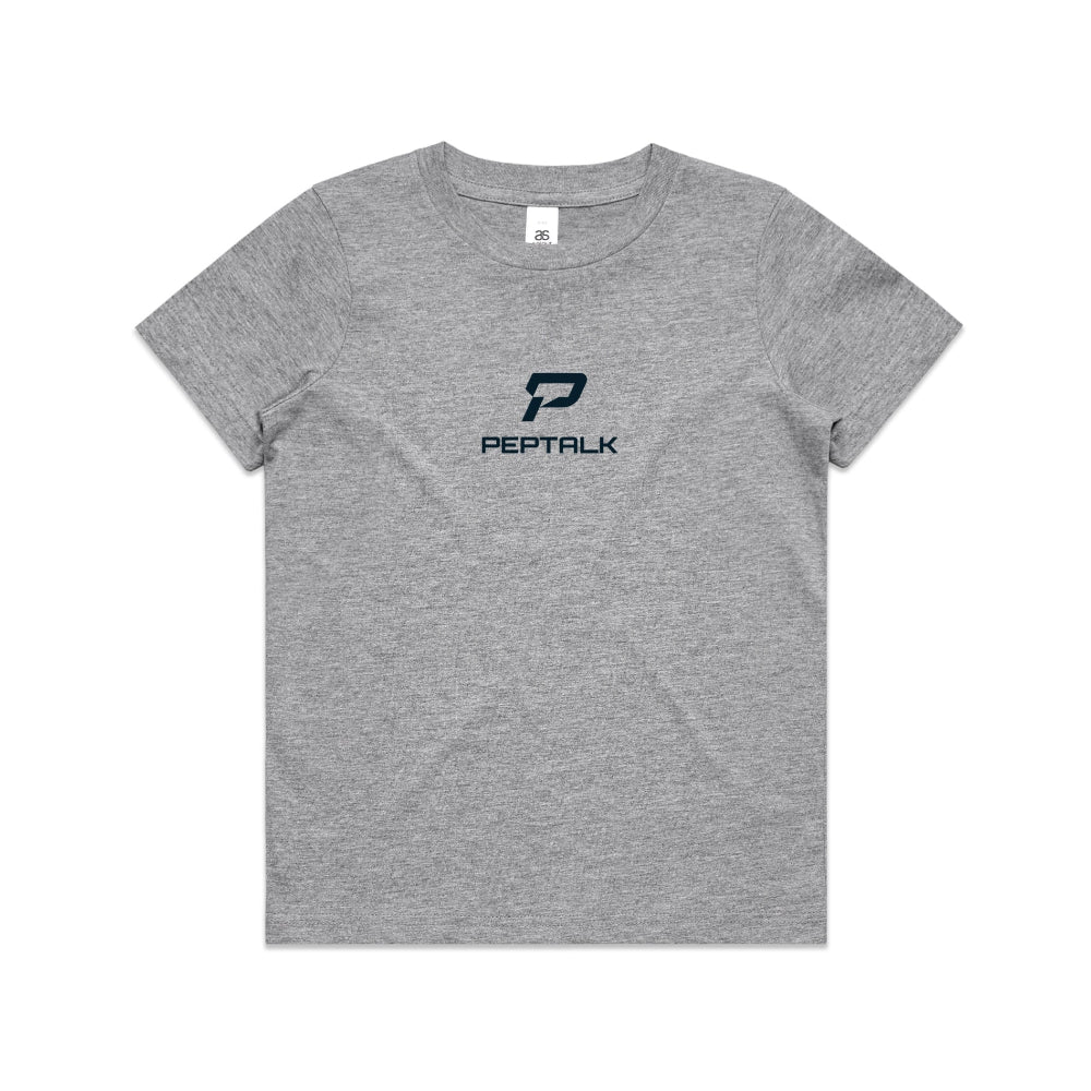 Grey marle kid's shirt with PepTalk portrait logo at the centre