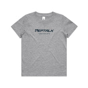 Grey kid's shirt with PepTalk logo and "Power Starts Within" design on white background